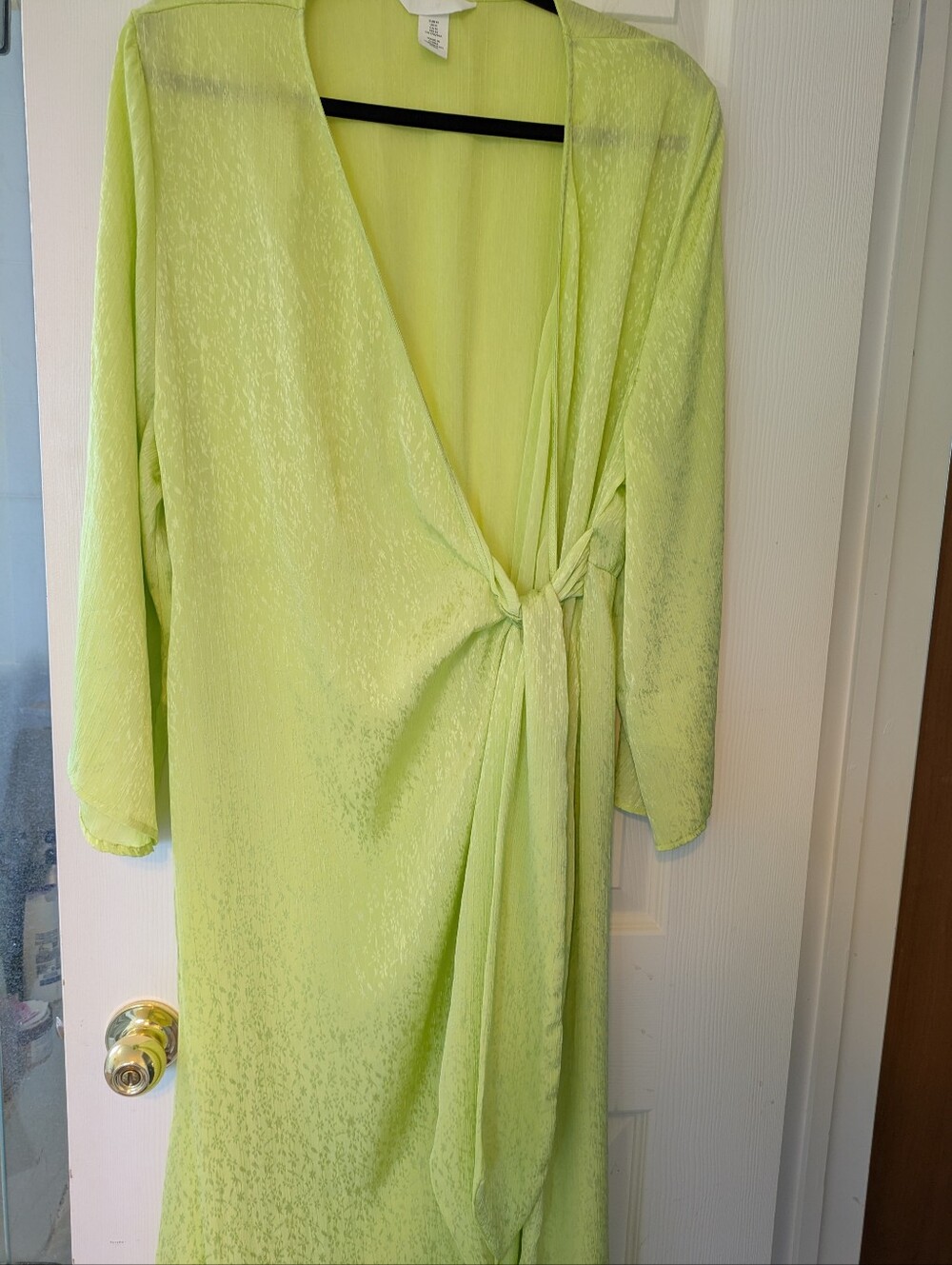 H&M Lime Green Textured Long Sleeve Dress